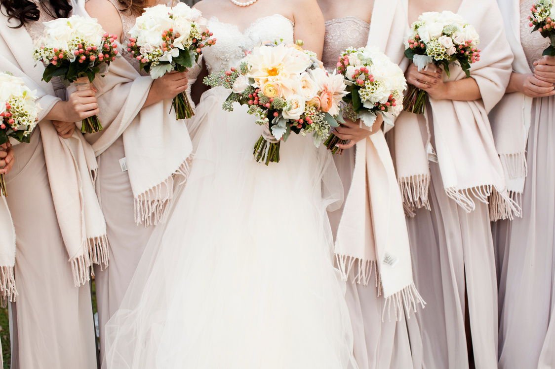 Bride and her Maids with Bouquets 